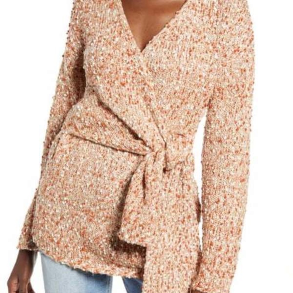 J.O.A. Samantha Rust Boucle Wrap Sweater